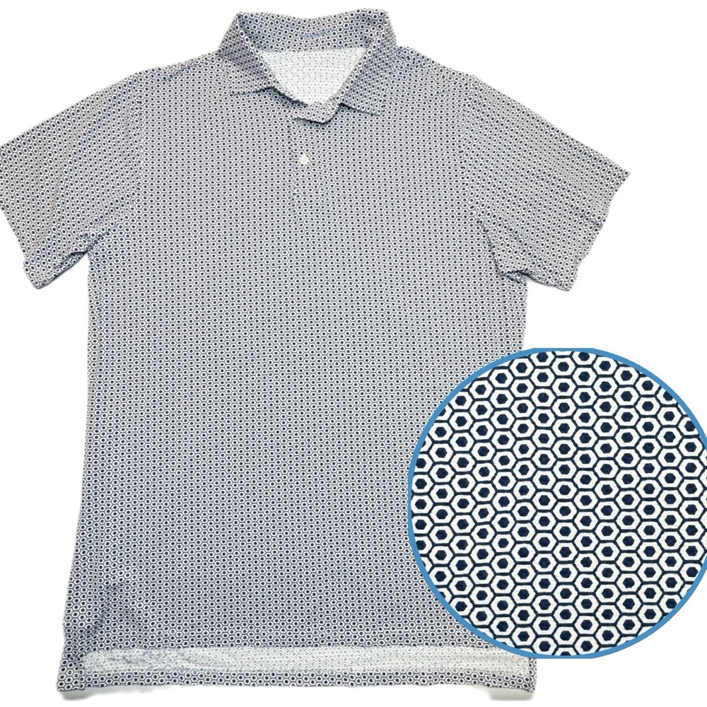 B Draddy Sport Polo Medium Mens Blue Geometric Cooling Performance Golf Shirt